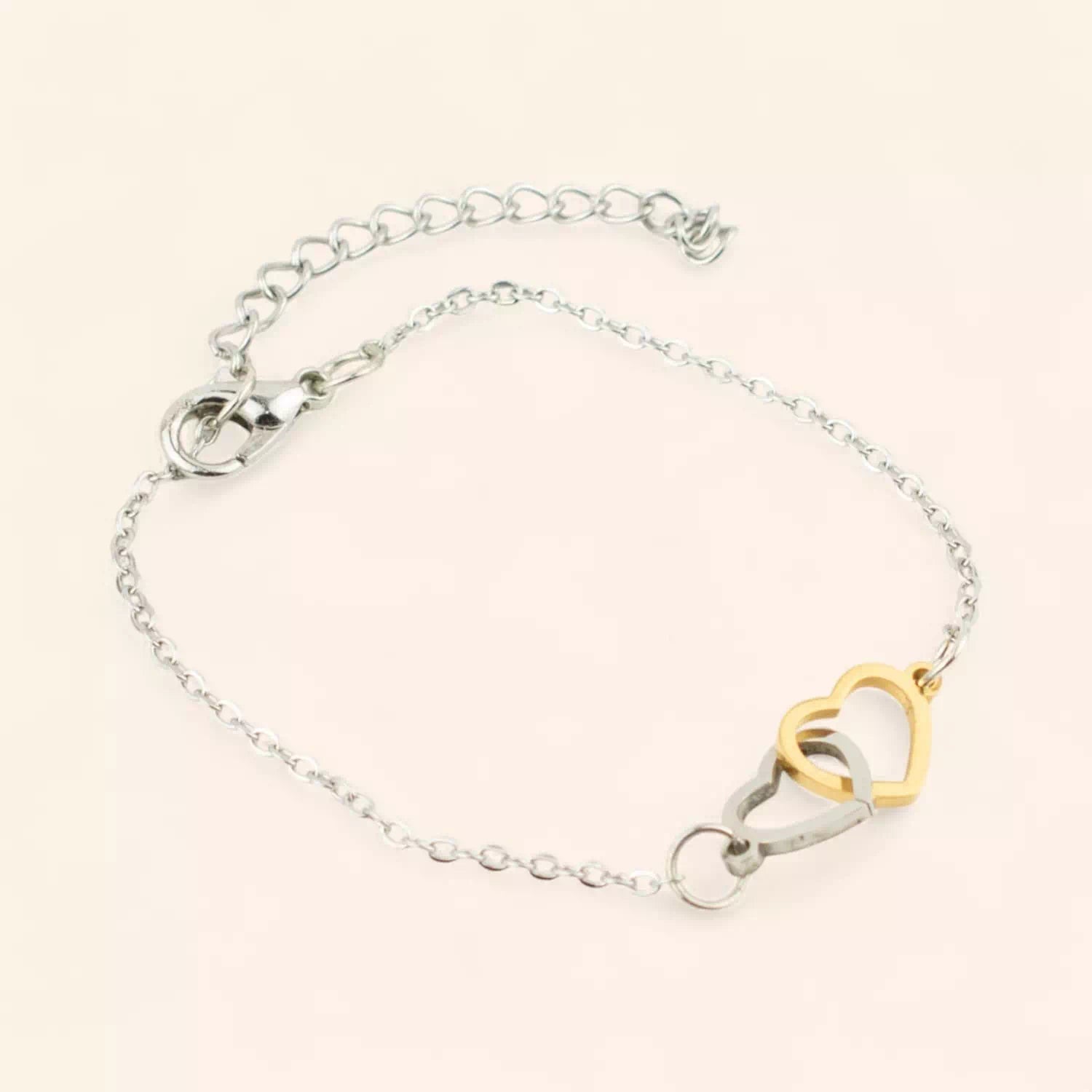 Bracelet chaîne en acier inoxydable – Double cœur bicolore doré et noir  Bracelet Jethyka