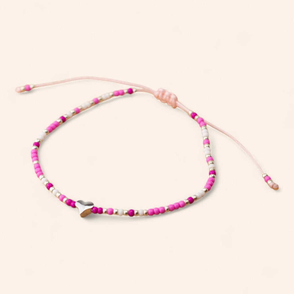 Bracelet coeur et perles rocailles roses  Bracelet Jethyka