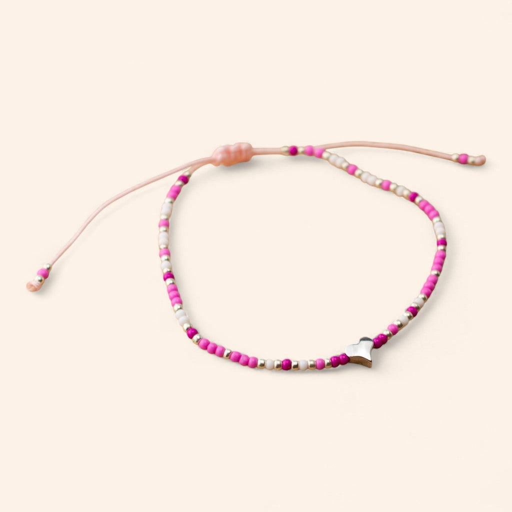Bracelet coeur et perles rocailles roses  Bracelet Jethyka