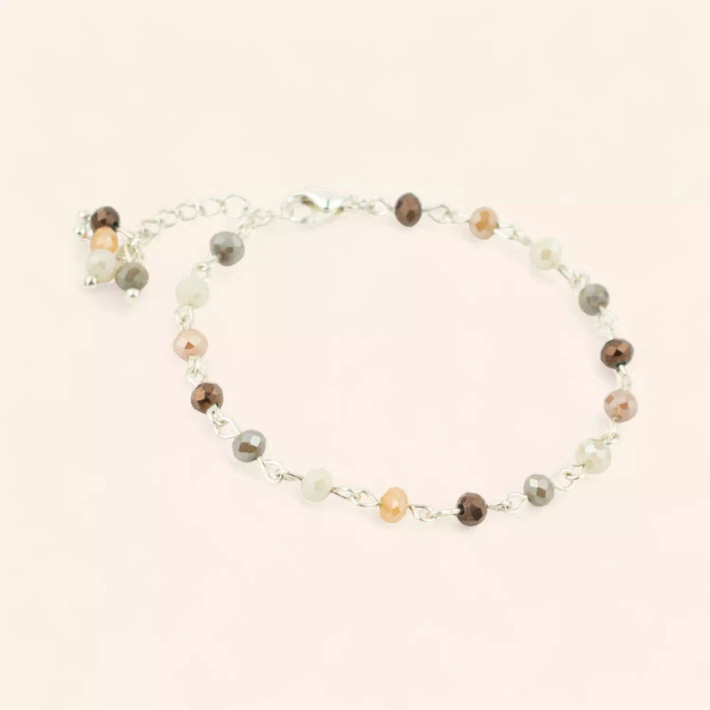 Bracelet Perles Cristal Beiges, Grises et Marrons avec Plaqué Argent  Bracelet Jethyka