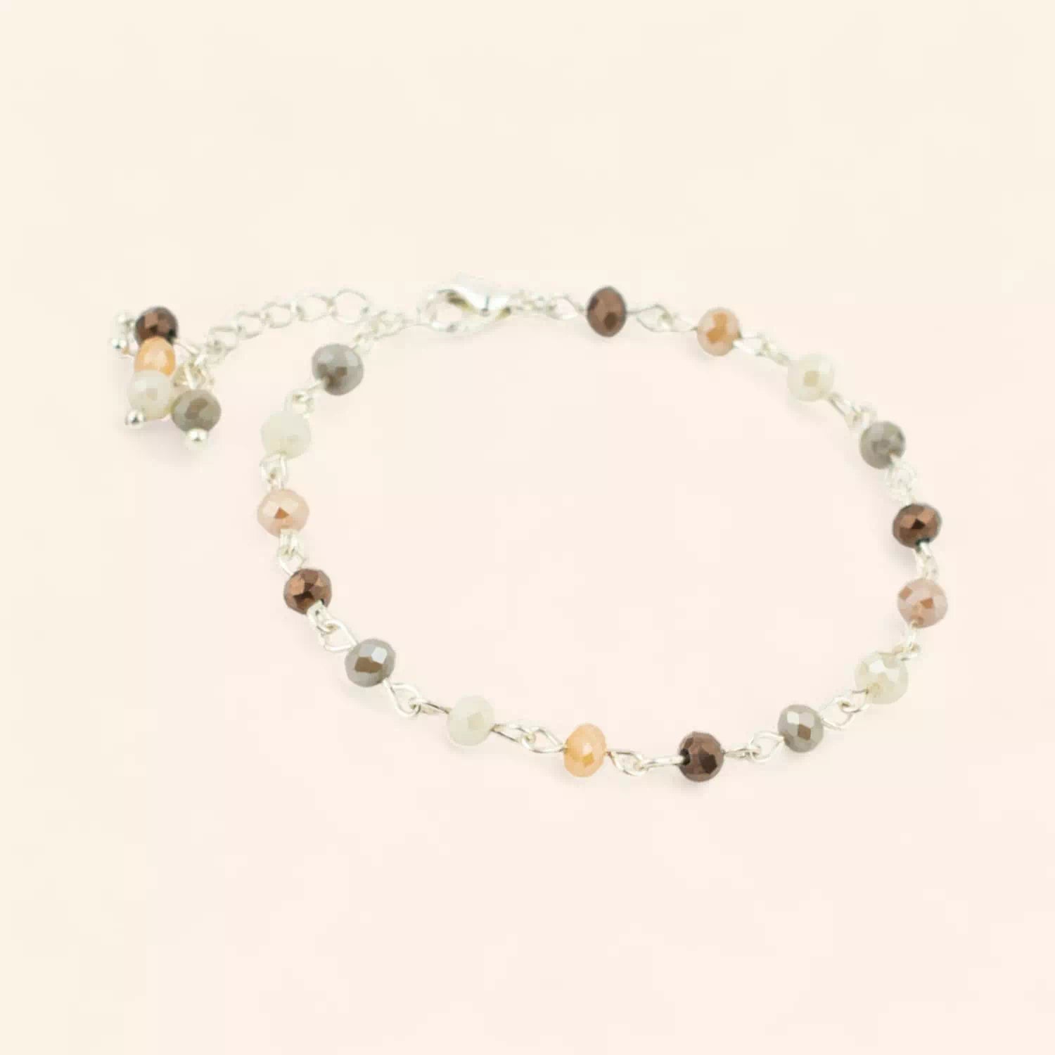 Bracelet Perles Cristal Beiges, Grises et Marrons avec Plaqué Argent  Bracelet Jethyka