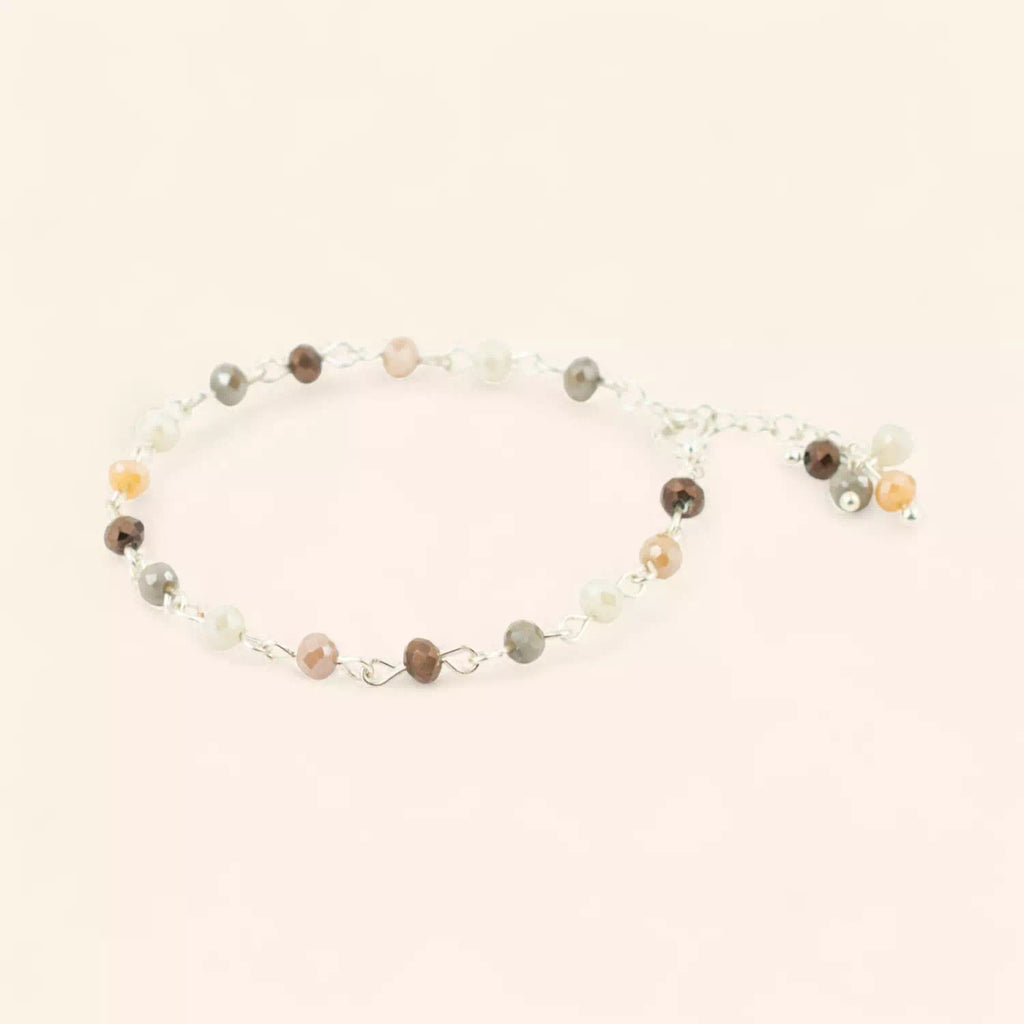 Bracelet Perles Cristal Beiges, Grises et Marrons avec Plaqué Argent  Bracelet Jethyka