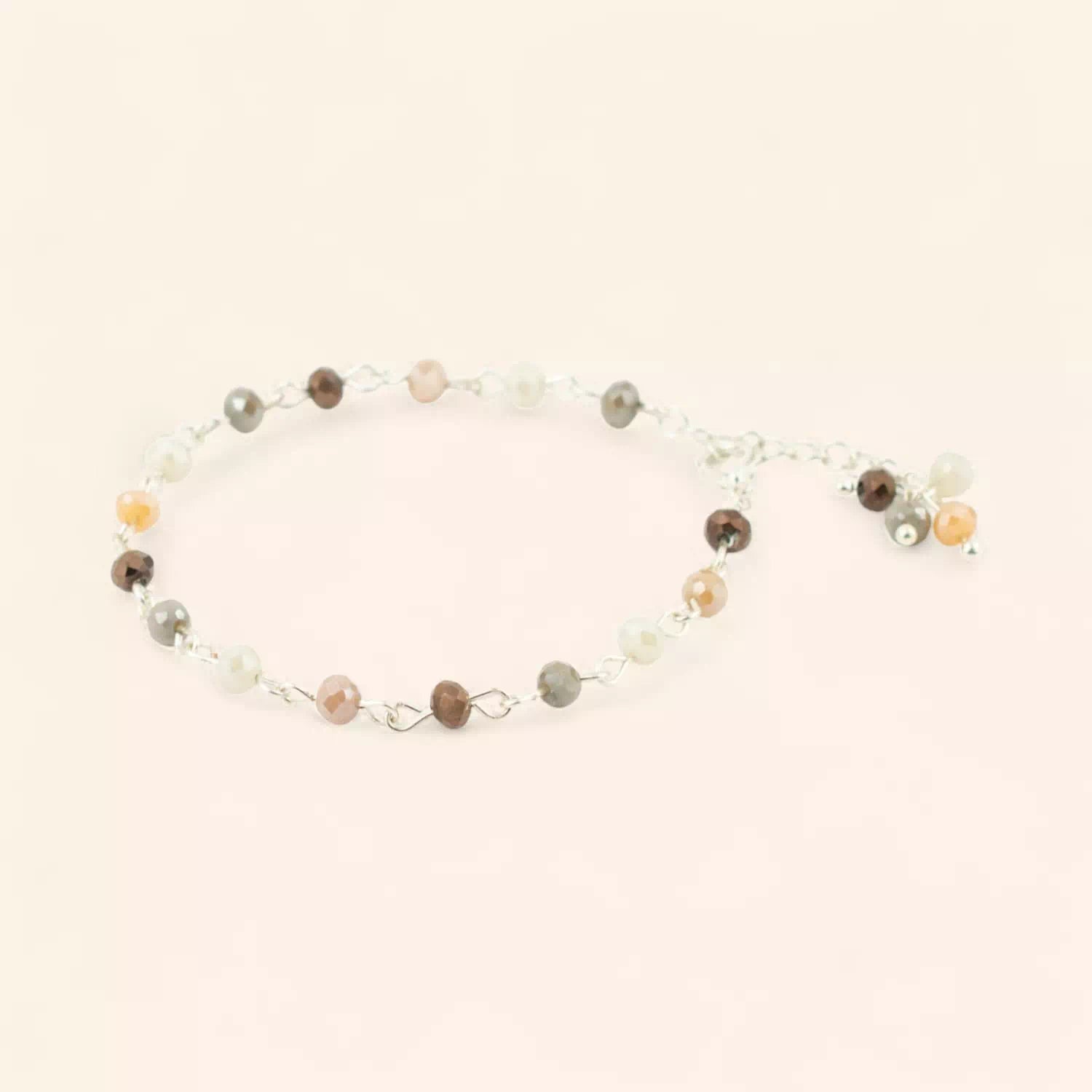 Bracelet Perles Cristal Beiges, Grises et Marrons avec Plaqué Argent  Bracelet Jethyka