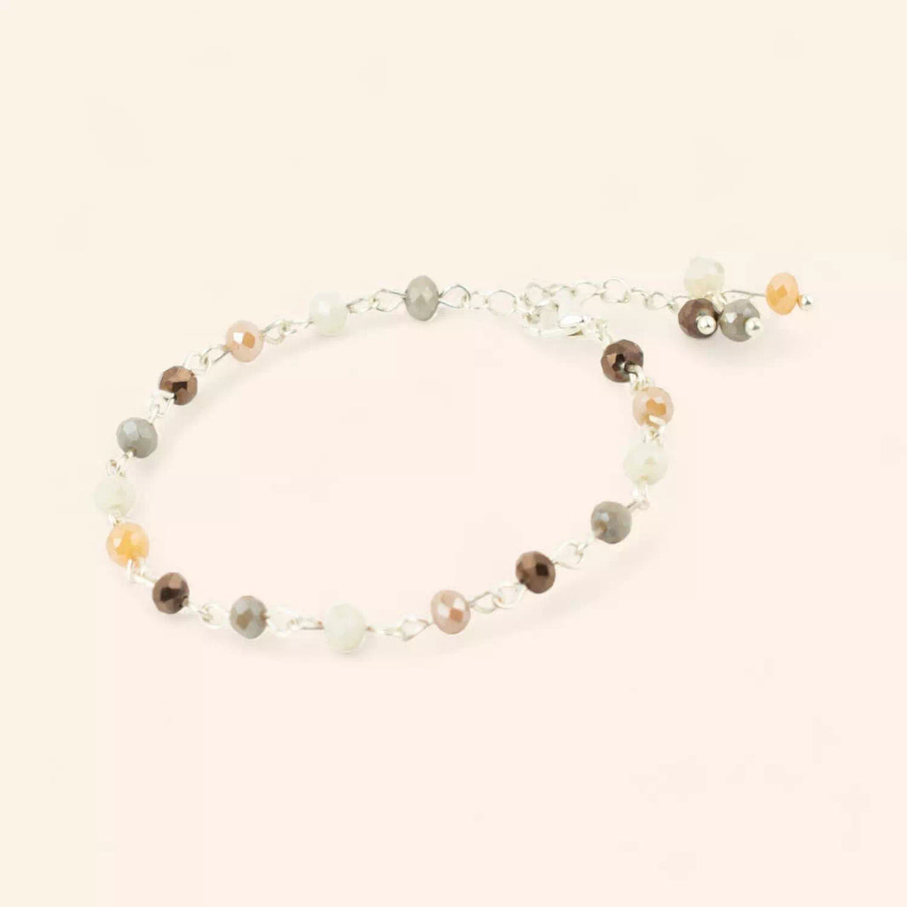 Bracelet Perles Cristal Beiges, Grises et Marrons avec Plaqué Argent  Bracelet Jethyka