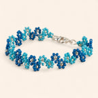 Bracelet Fleurs Bleu Ciel et Bleu Foncé en Perles de Rocailles  Bracelet Jethyka