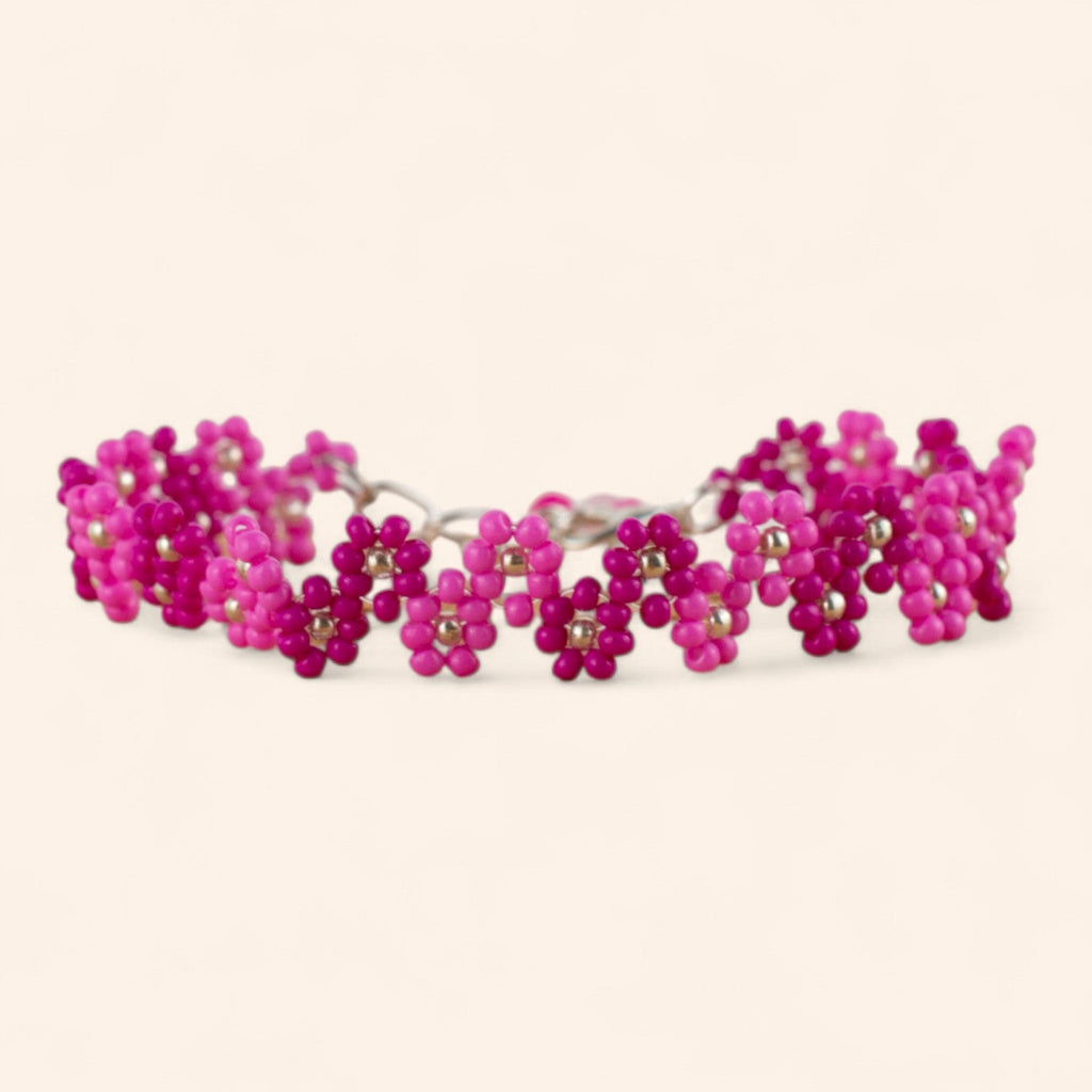 Bracelet Fleurs Roses et Fuchsias en Perles de Rocailles  Bracelet Jethyka