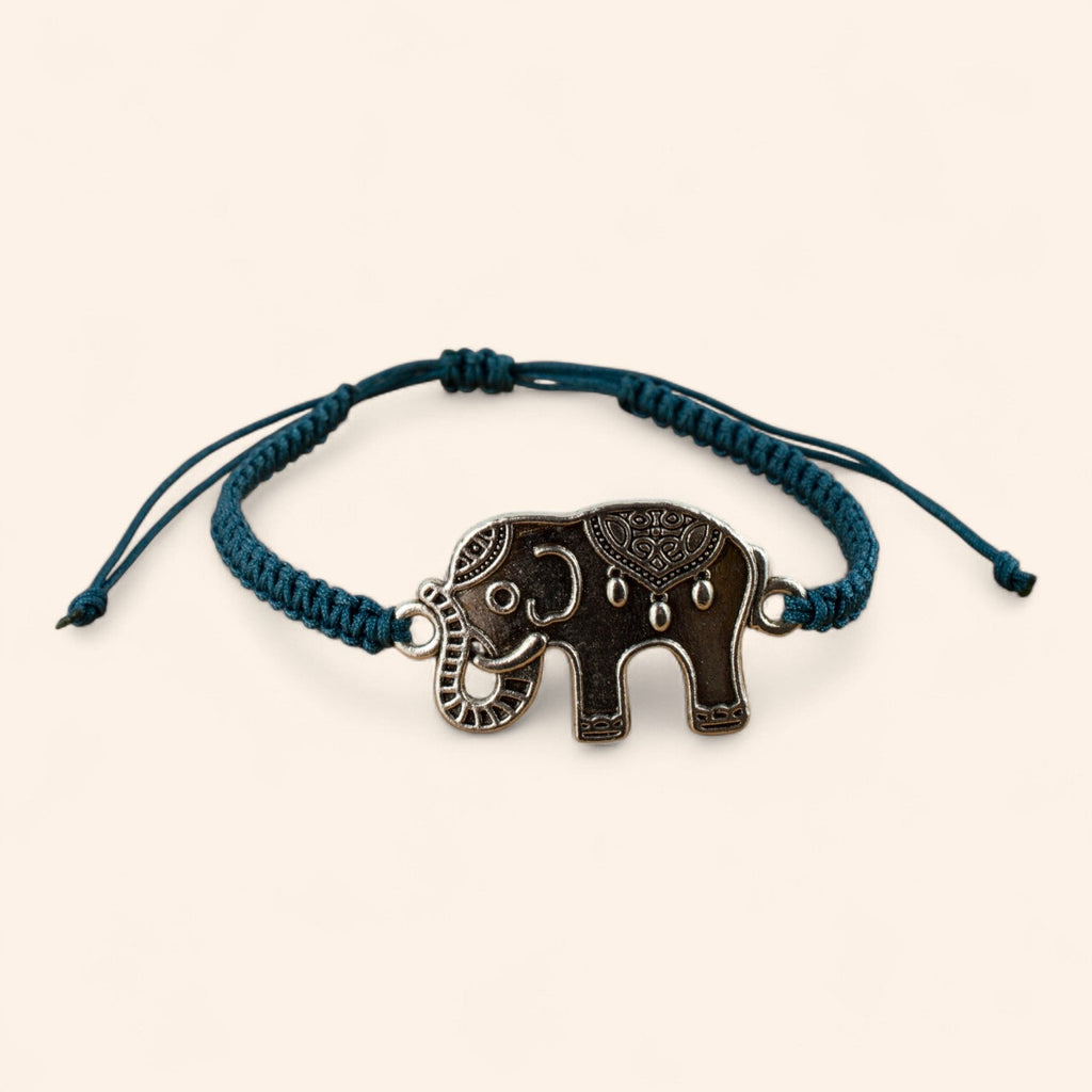 Bracelet macramé bleu et Eléphant argenté  Bracelet Jethyka