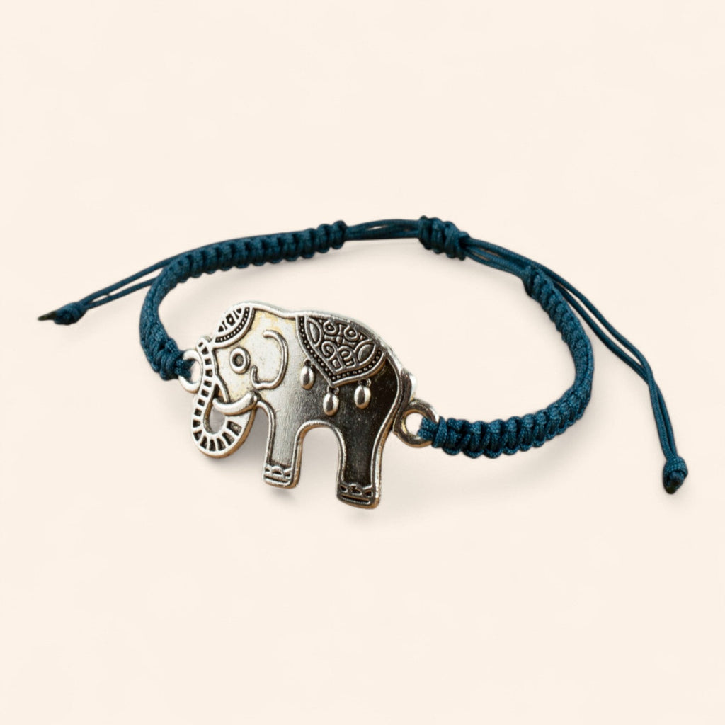 Bracelet macramé bleu et Eléphant argenté  Bracelet Jethyka