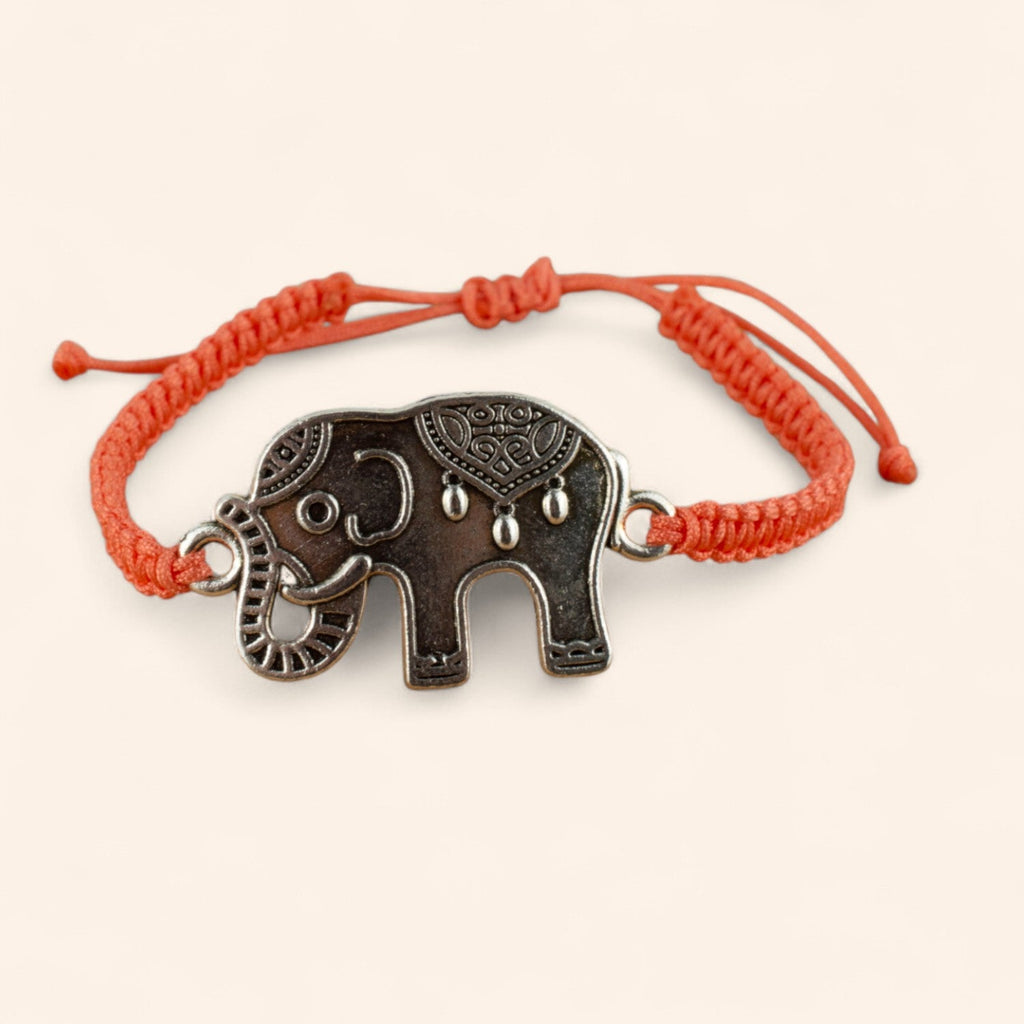Bracelet Macramé Orange et Eléphant argenté  Bracelet Jethyka