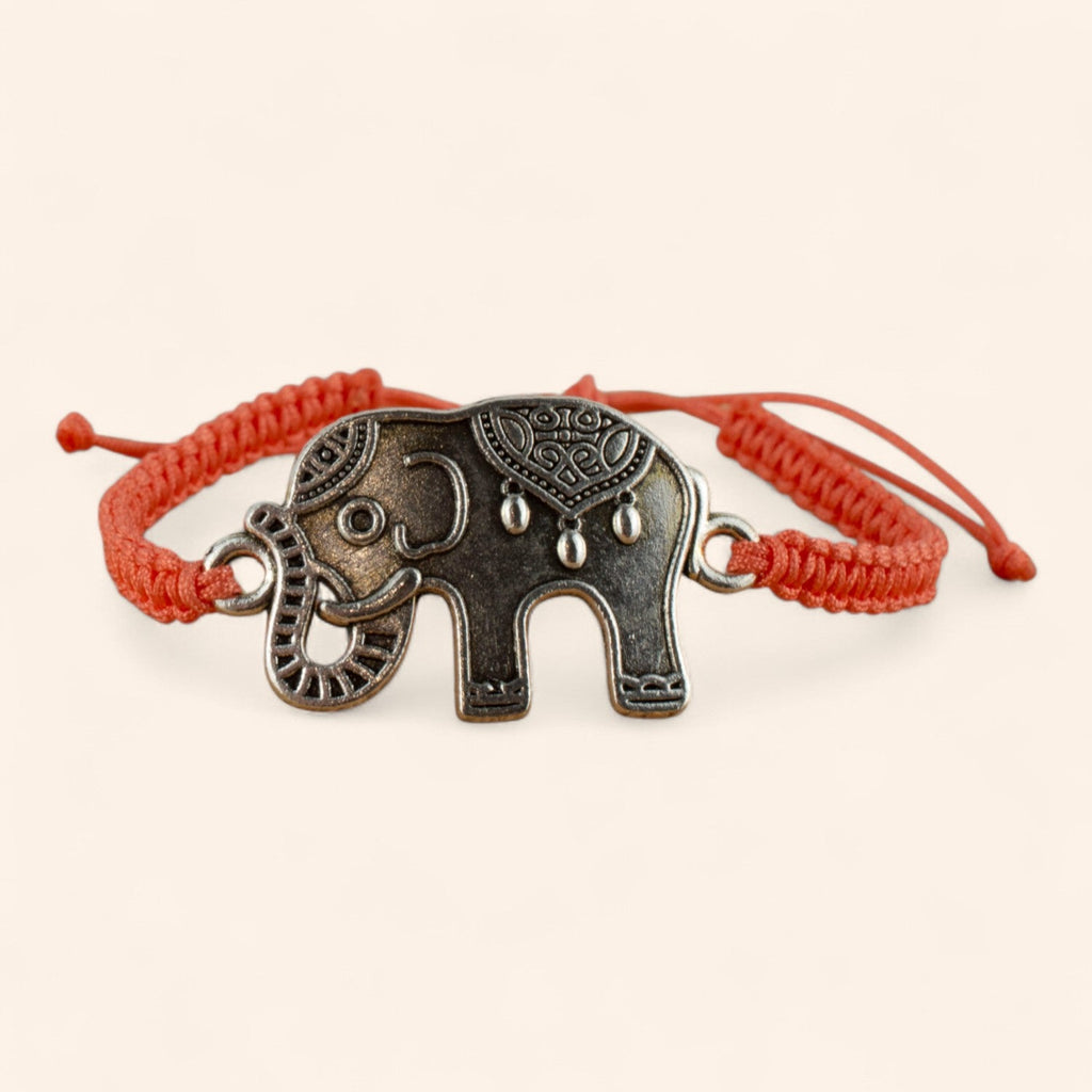 Bracelet Macramé Orange et Eléphant argenté  Bracelet Jethyka