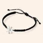 Bracelet macramé noir et Fleur argentée avec Strass  Bracelet Jethyka