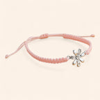 Bracelet macramé Rose et fleur argentée avec strass  Bracelet Jethyka