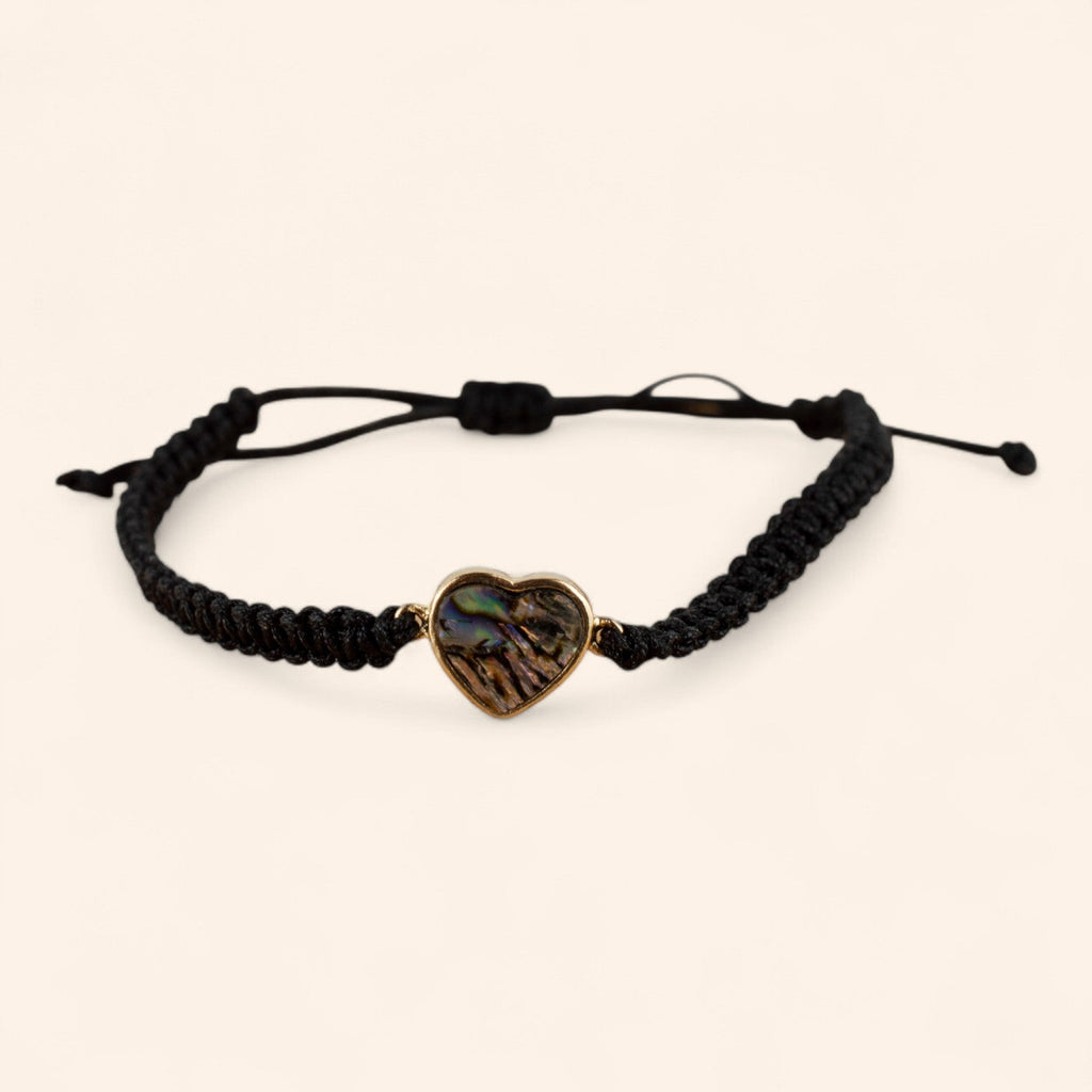 Bracelet Cœur en Ormeaux et Macramé Noir  Bracelet Jethyka