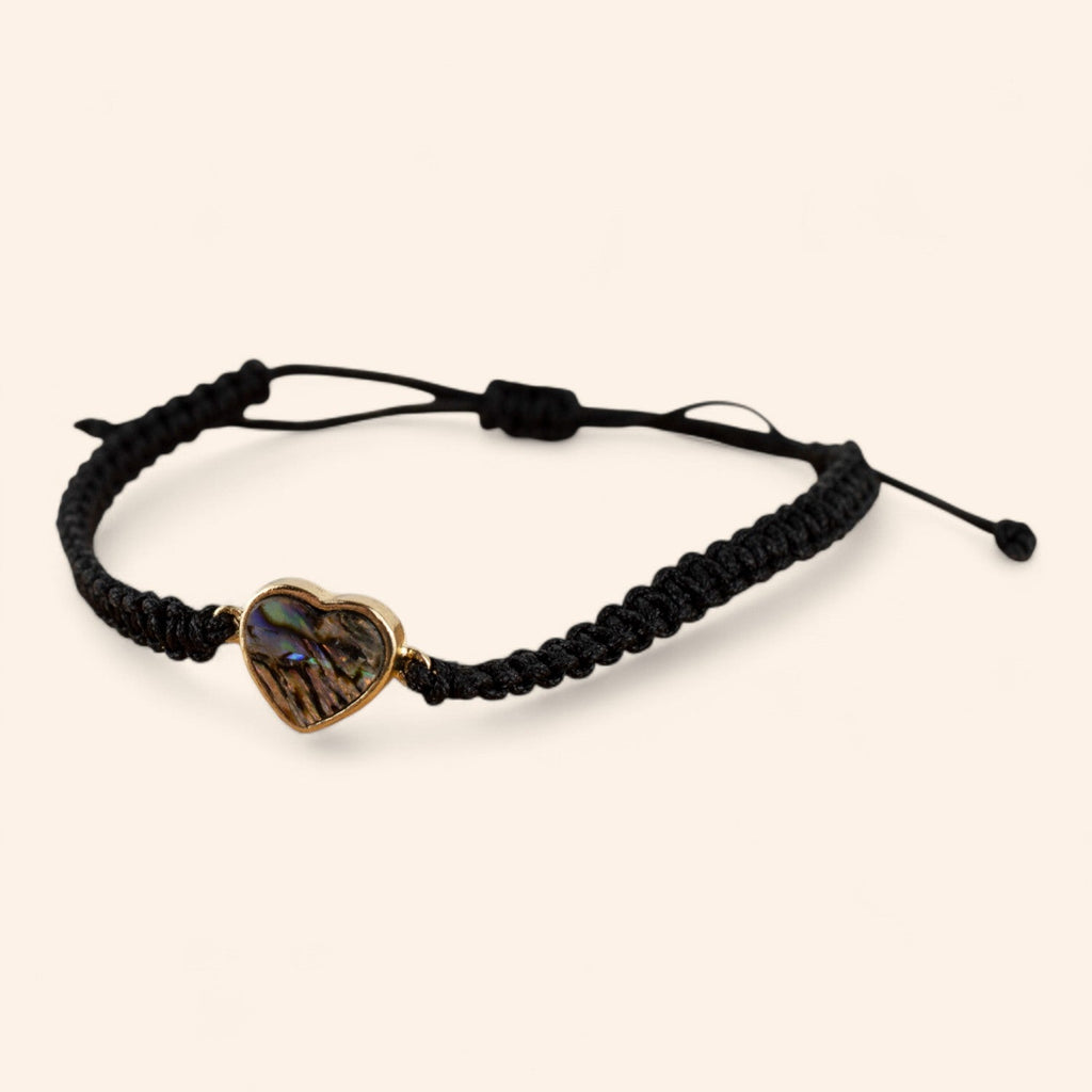 Bracelet Cœur en Ormeaux et Macramé Noir  Bracelet Jethyka