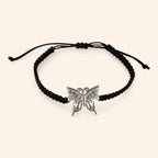 Bracelet macramé noir avec papillon en métal argenté et strass  Bracelet Jethyka