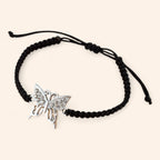 Bracelet macramé noir avec papillon en métal argenté et strass  Bracelet Jethyka