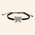 Bracelet macramé noir avec papillon en métal argenté et strass  Bracelet Jethyka