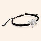 Bracelet macramé noir avec papillon en métal argenté et strass  Bracelet Jethyka