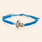 Bracelet Tortue Argentée en Macramé Bleu  Bracelet Jethyka