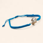 Bracelet Tortue Argentée en Macramé Bleu  Bracelet Jethyka