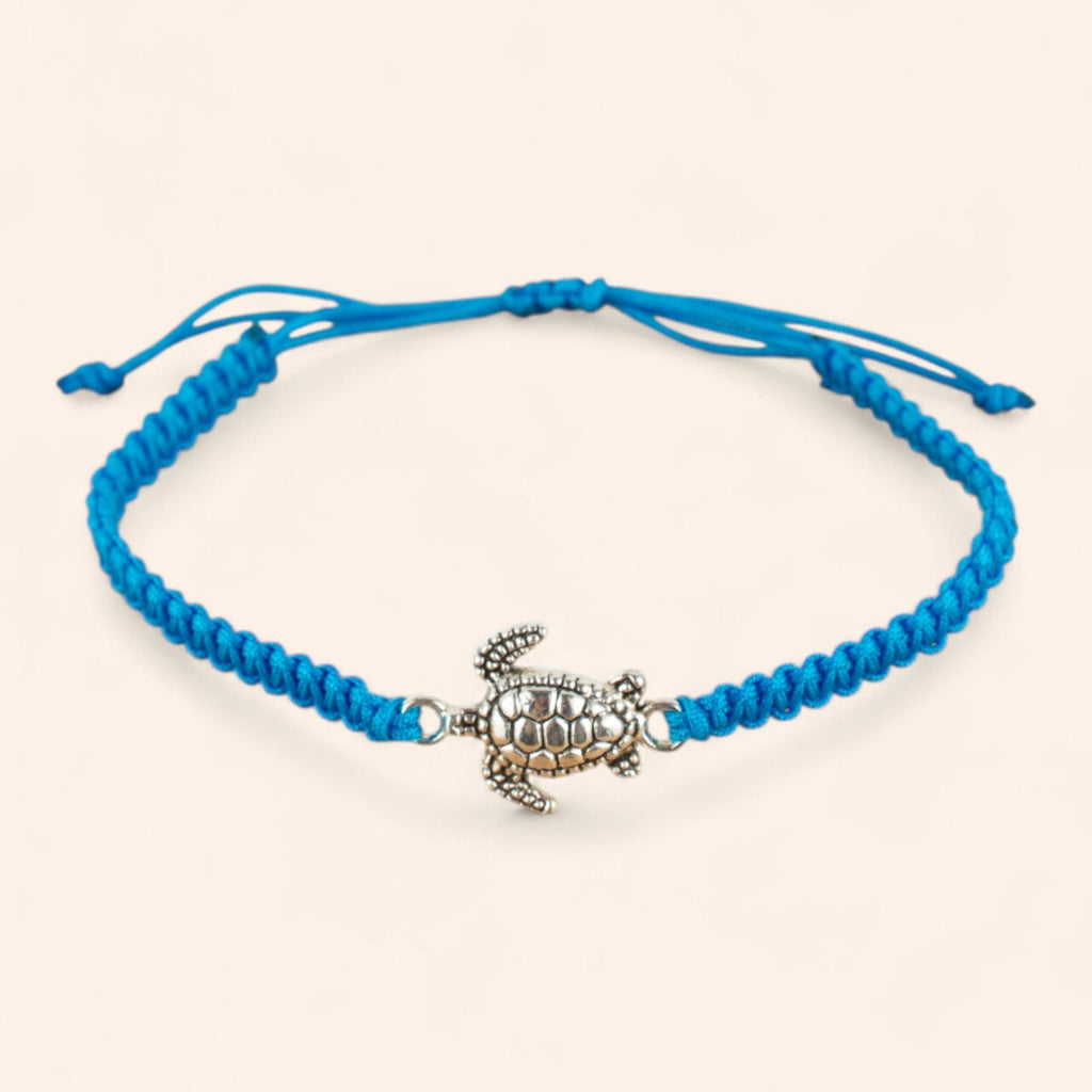 Bracelet Tortue Argentée en Macramé Bleu  Bracelet Jethyka