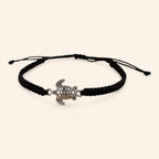 Bracelet tortue argentée et macramé noir – Bijou réglable tendance et porte-bonheur  Bracelet Jethyka