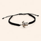 Bracelet tortue argentée et macramé noir – Bijou réglable tendance et porte-bonheur  Bracelet Jethyka