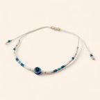 Bracelet Perles Rocailles Blanches et Bleues avec Œil Protecteur  Bracelet Jethyka