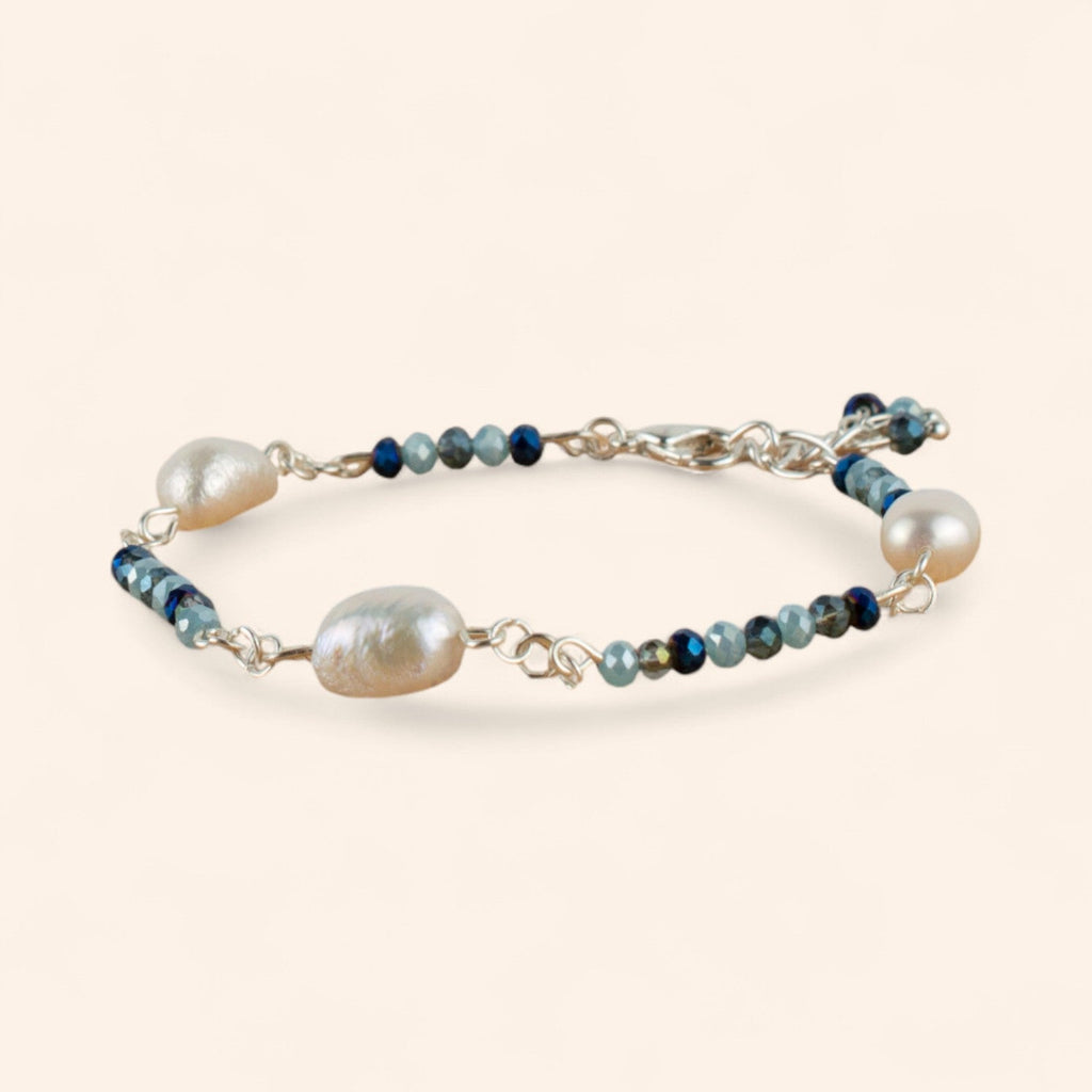 Bracelet perles cristal Bleues et perles d'Eau Douce  Bracelet Jethyka