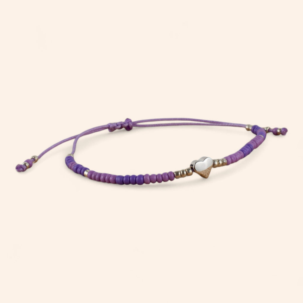 Bracelet en Perles Rocailles Violettes et Perle Cœur – Bijou Romantique et Élégant  Bracelet Jethyka