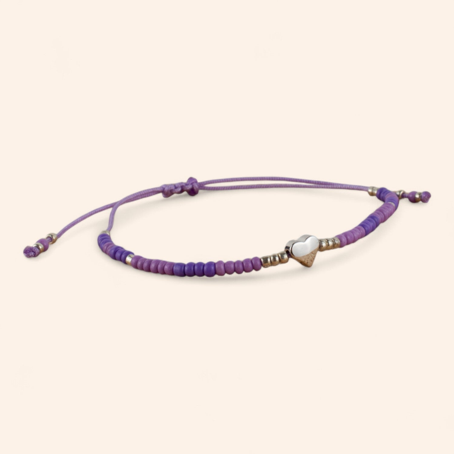 Bracelet en Perles Rocailles Violettes et Perle Cœur – Bijou Romantique et Élégant  Bracelet Jethyka