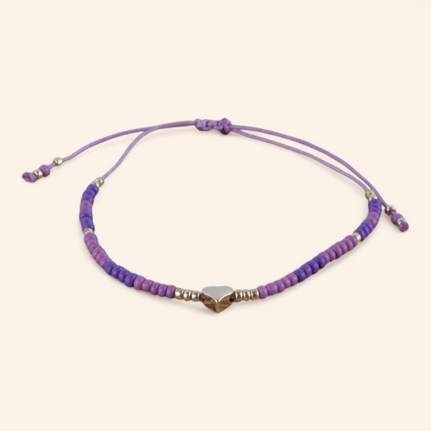Bracelet en Perles Rocailles Violettes et Perle Cœur – Bijou Romantique et Élégant  Bracelet Jethyka