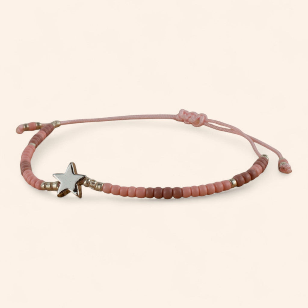 Bracelet étoile argentée et perles rocailles roses  Bracelet Jethyka