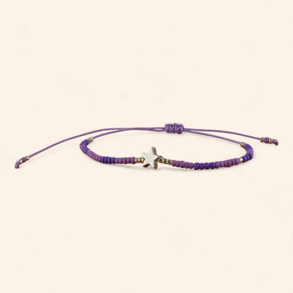 Bracelet perles rocailles violettes et perle étoile en métal argenté  Bracelet Jethyka