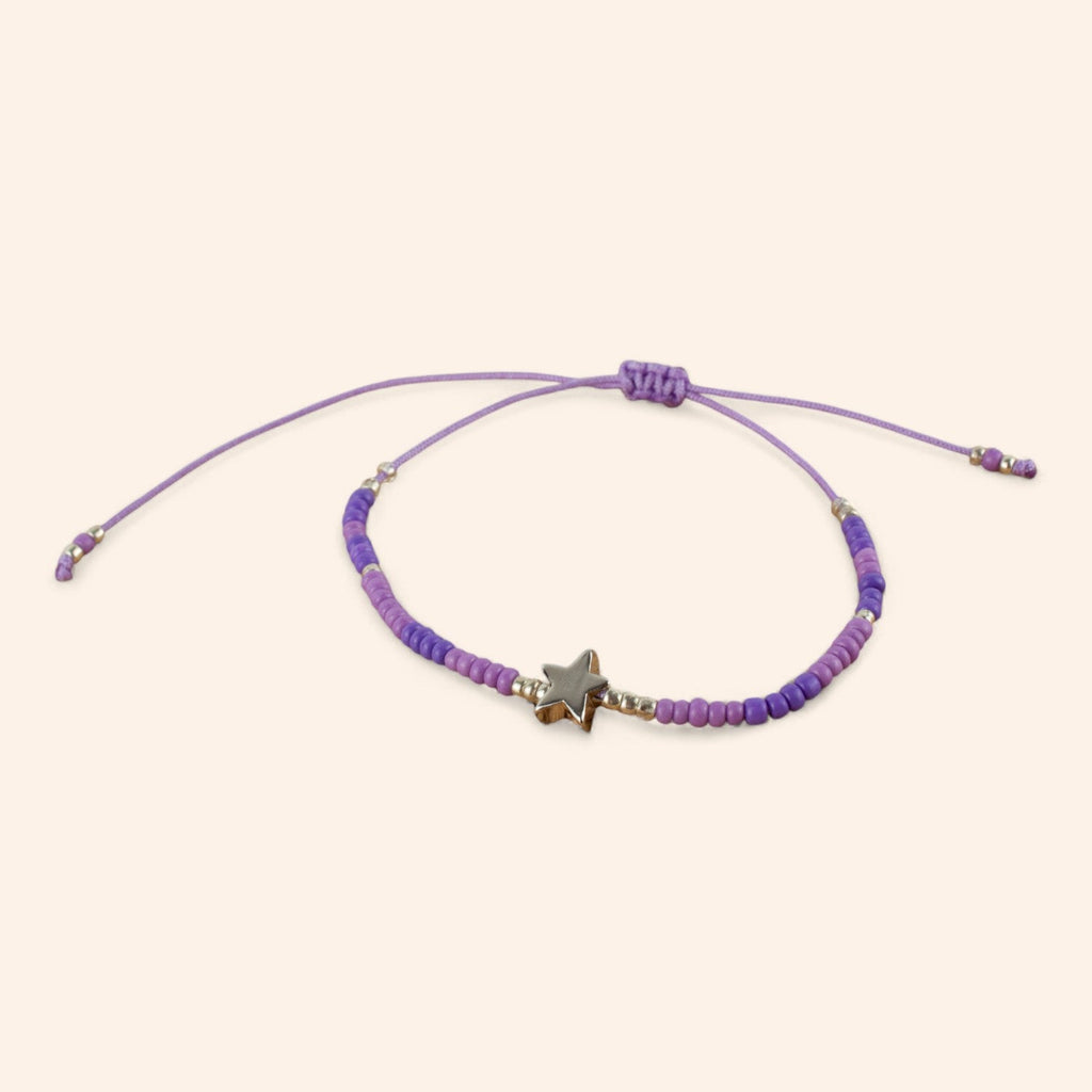 Bracelet perles rocailles violettes et perle étoile en métal argenté  Bracelet Jethyka