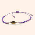 Bracelet perles rocailles violettes et perle Love en métal argenté  Bracelet Jethyka