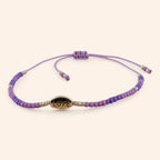 Bracelet perles rocailles violettes et perle Love en métal argenté  Bracelet Jethyka