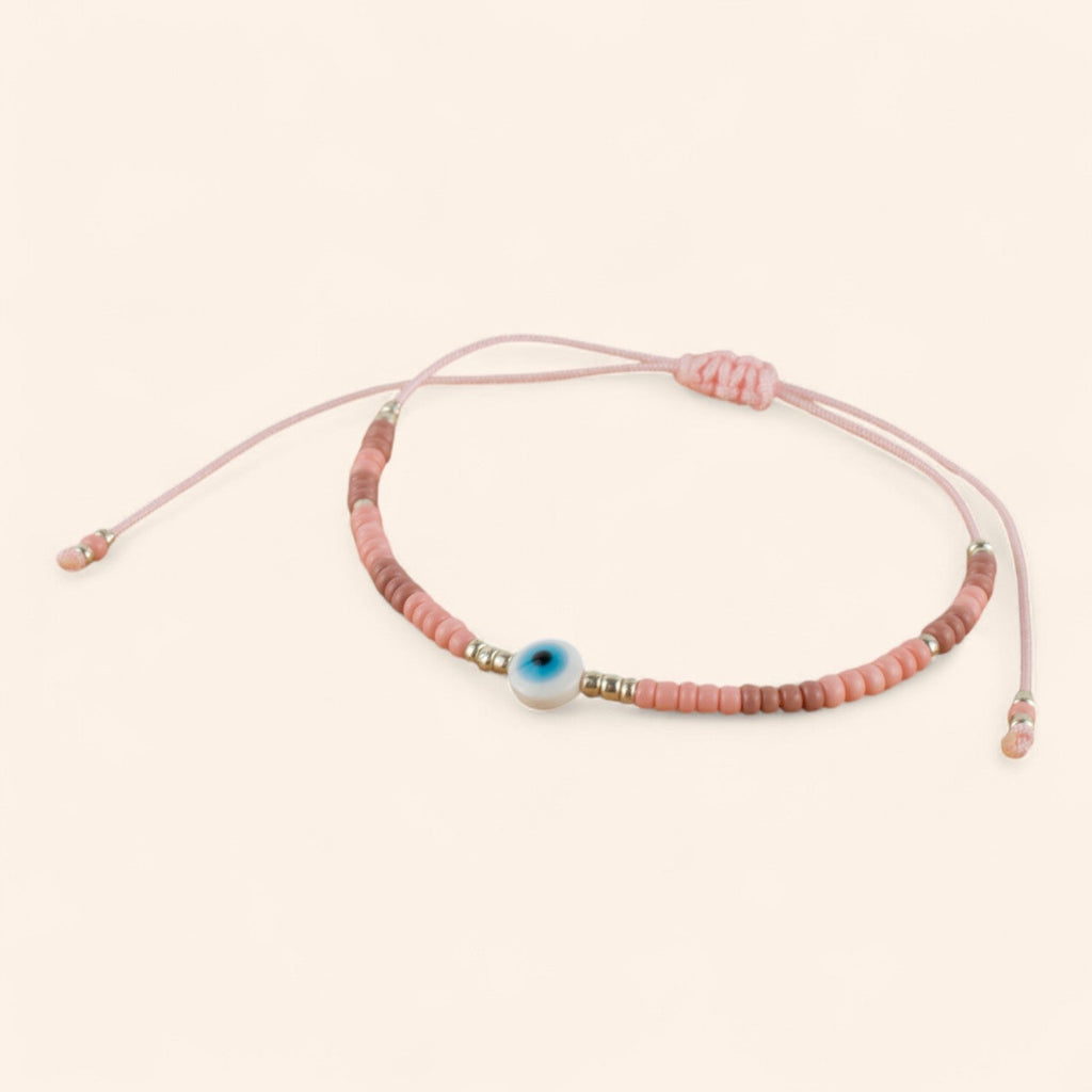 Bracelet Perles Rocailles Roses avec Œil Protecteur  Bracelet Jethyka