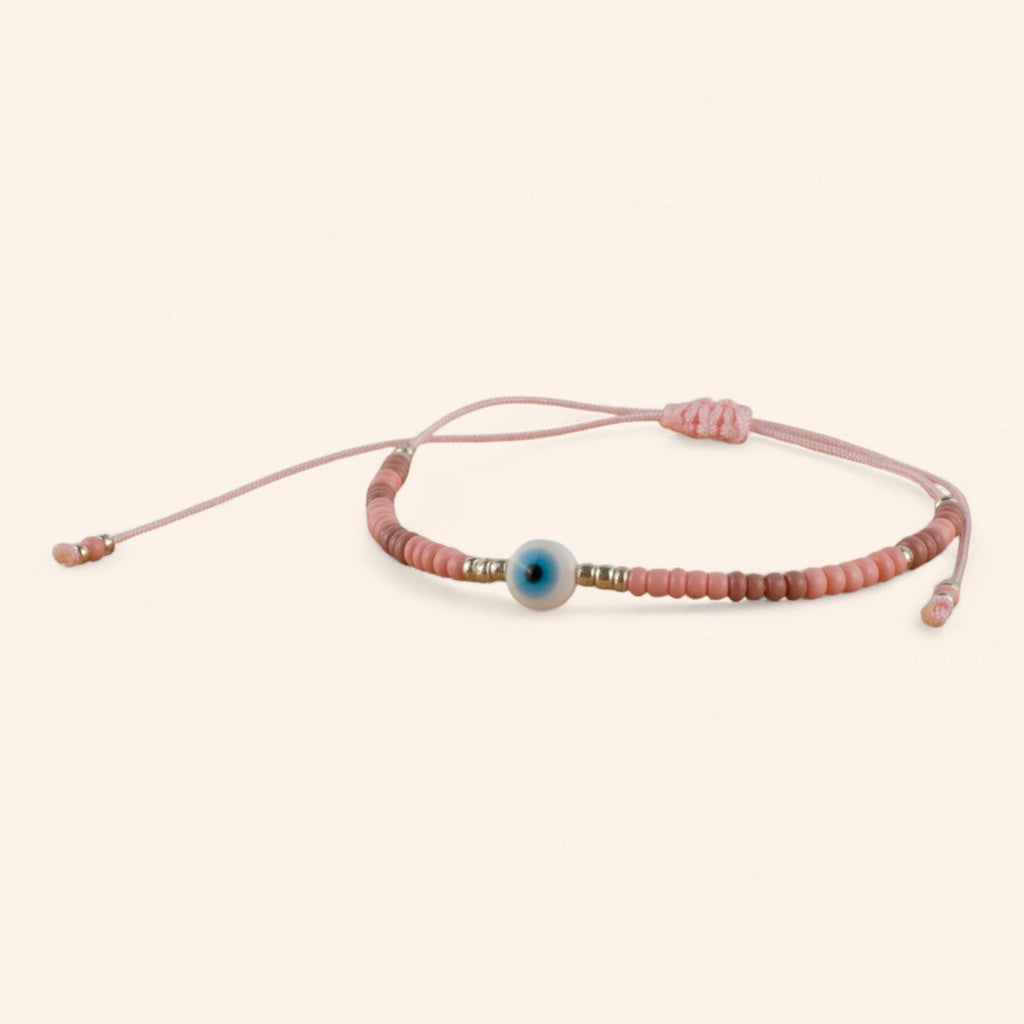 Bracelet Perles Rocailles Roses avec Œil Protecteur  Bracelet Jethyka
