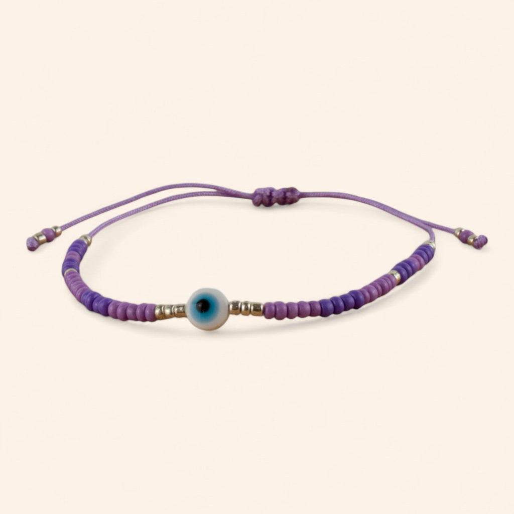 Bracelet Perles Rocailles Violettes et Œil Protecteur  Bracelet Jethyka