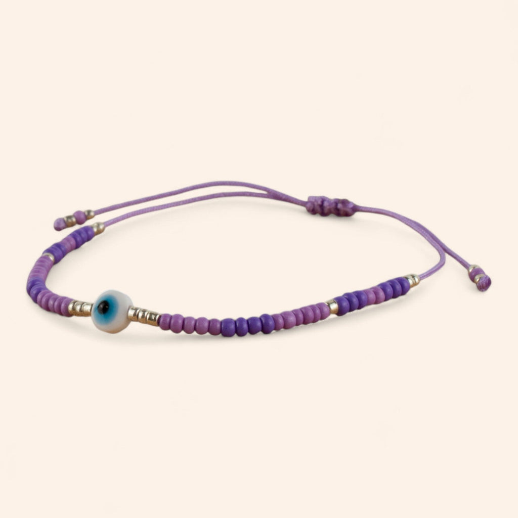 Bracelet Perles Rocailles Violettes et Œil Protecteur  Bracelet Jethyka