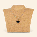 Pendentif cœur en pierres naturelles Obsidienne et chaîne argentée