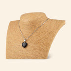 Pendentif cœur en pierres naturelles Obsidienne et chaîne argentée