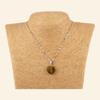 Pendentif cœur en pierres naturelles Oeil de tigre et chaîne argentée