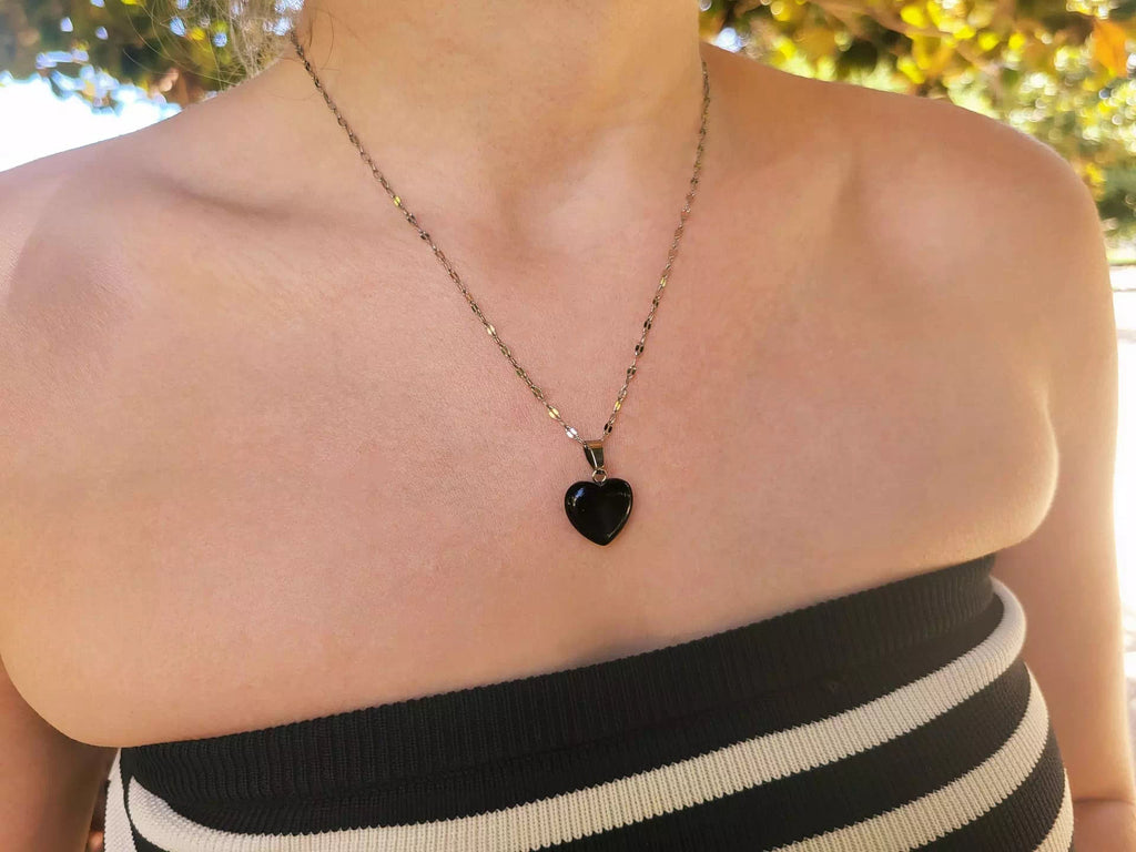 Collier Coeur pierre naturelle Obsidienne  Collier Jethyka