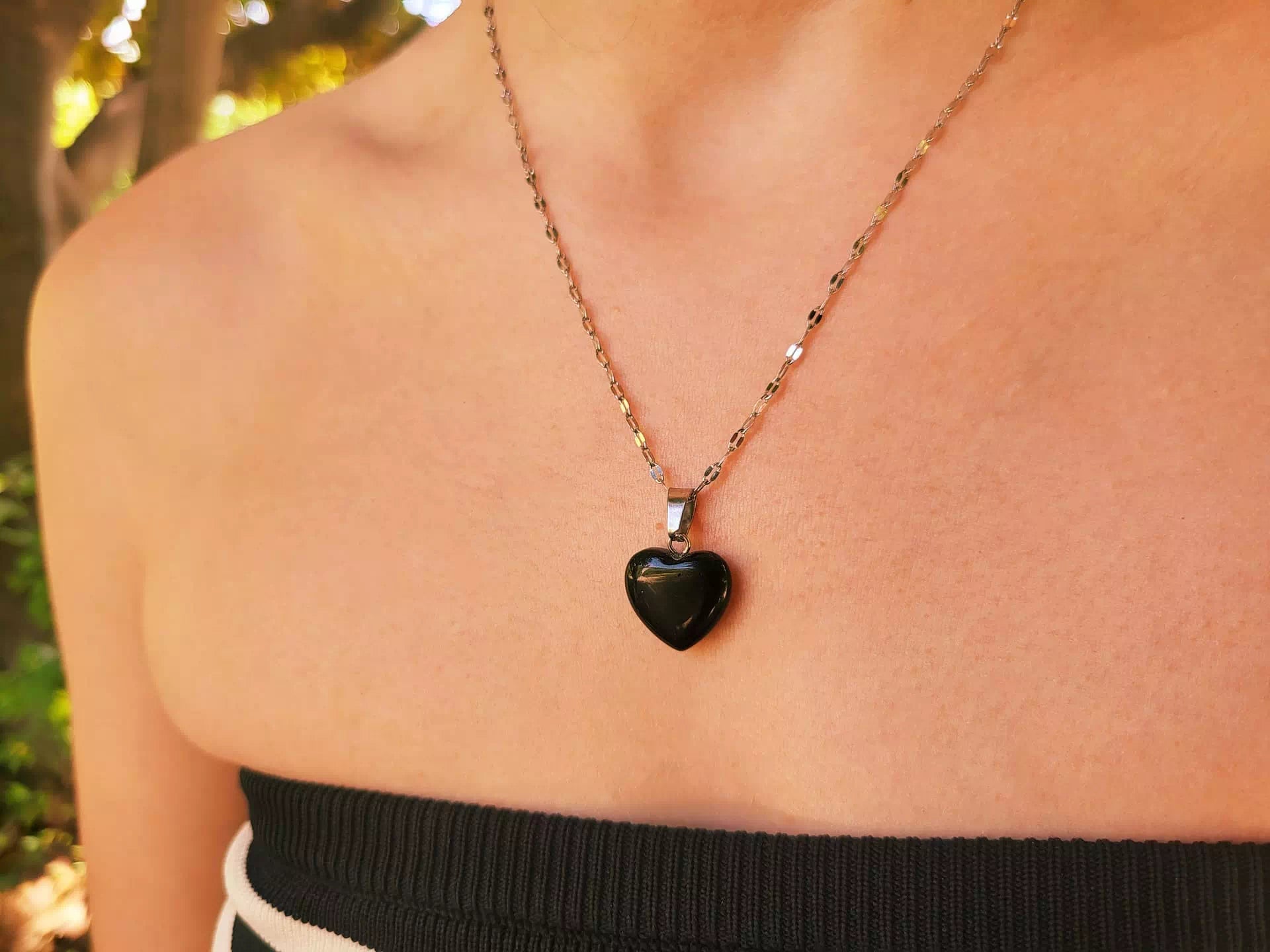 Collier Coeur pierre naturelle Obsidienne  Collier Jethyka