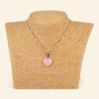 Pendentif cœur en pierres naturelles Rhodochrosite et chaîne argentée