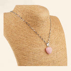 Pendentif cœur en pierres naturelles Rhodochrosite et chaîne argentée