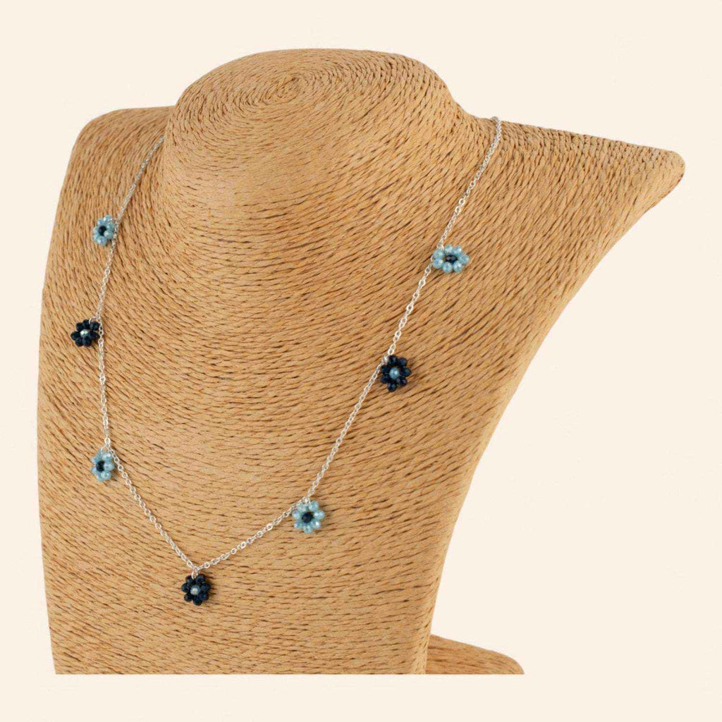 Collier Fleur perles cristal bleues
