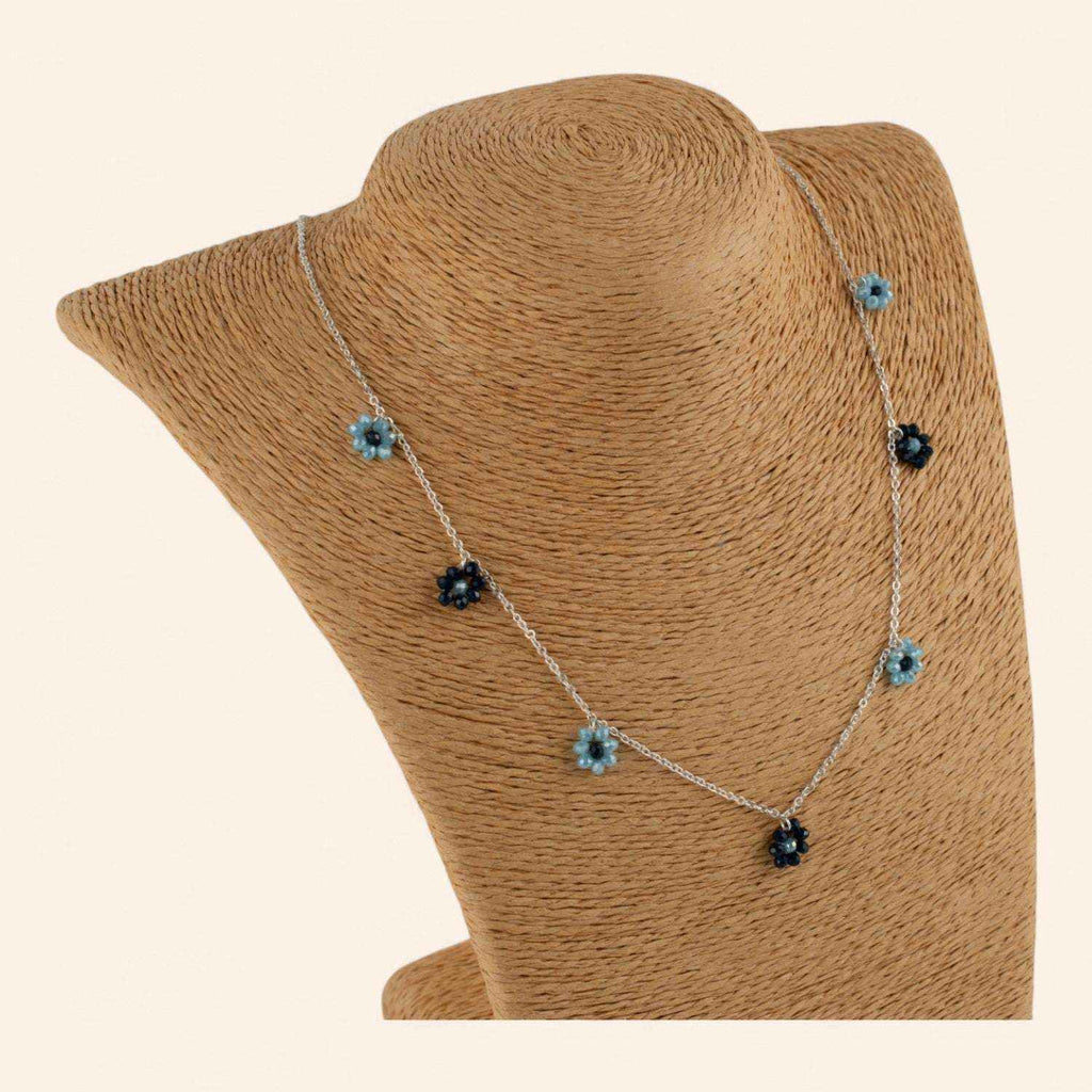 Collier Fleur perles cristal bleues